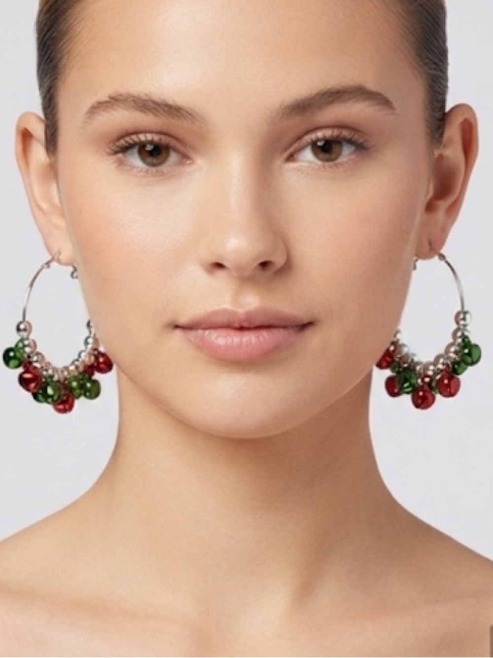 claire's silver hoop earrings with red & green jingle bells